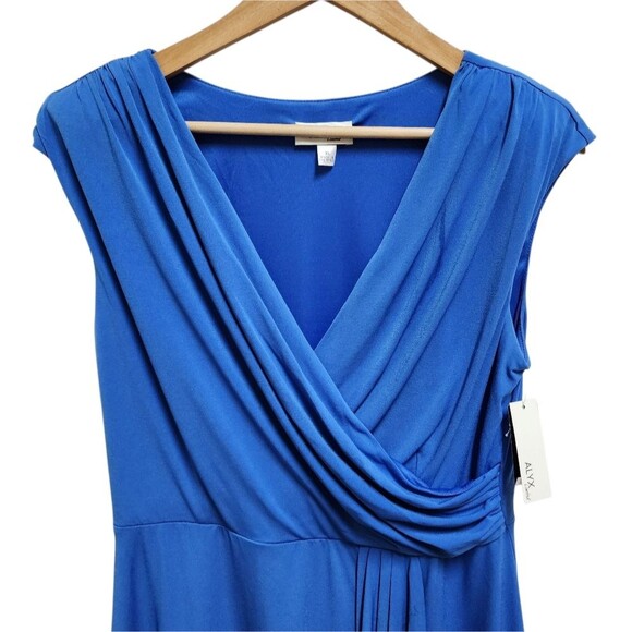 Alyx Dress XL Blue Faux Wrap Sleeveless Ruched Ruffle Party Wedding Stretchy - Picture 3 of 10